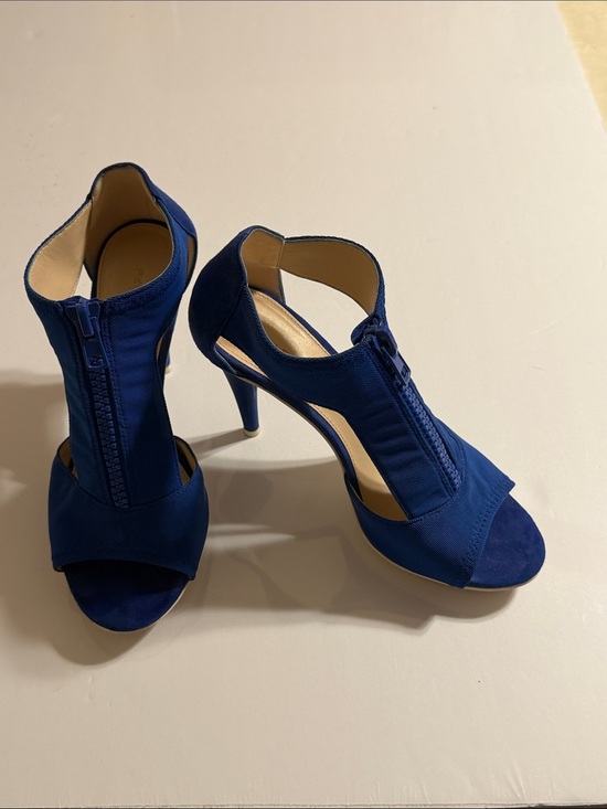 Pelle Moda Shoes - Pelle Moda Royal Blue Zip-Front Peep Toe High Heel Sandals in Faux Suede Size 8
